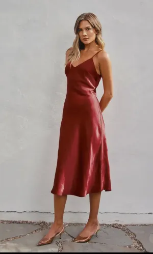 Satin Burgundy Midi Slip Dress