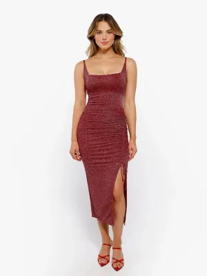 Shapewear Metallic Knit Bodycon Sculpting Midi Slip Dress