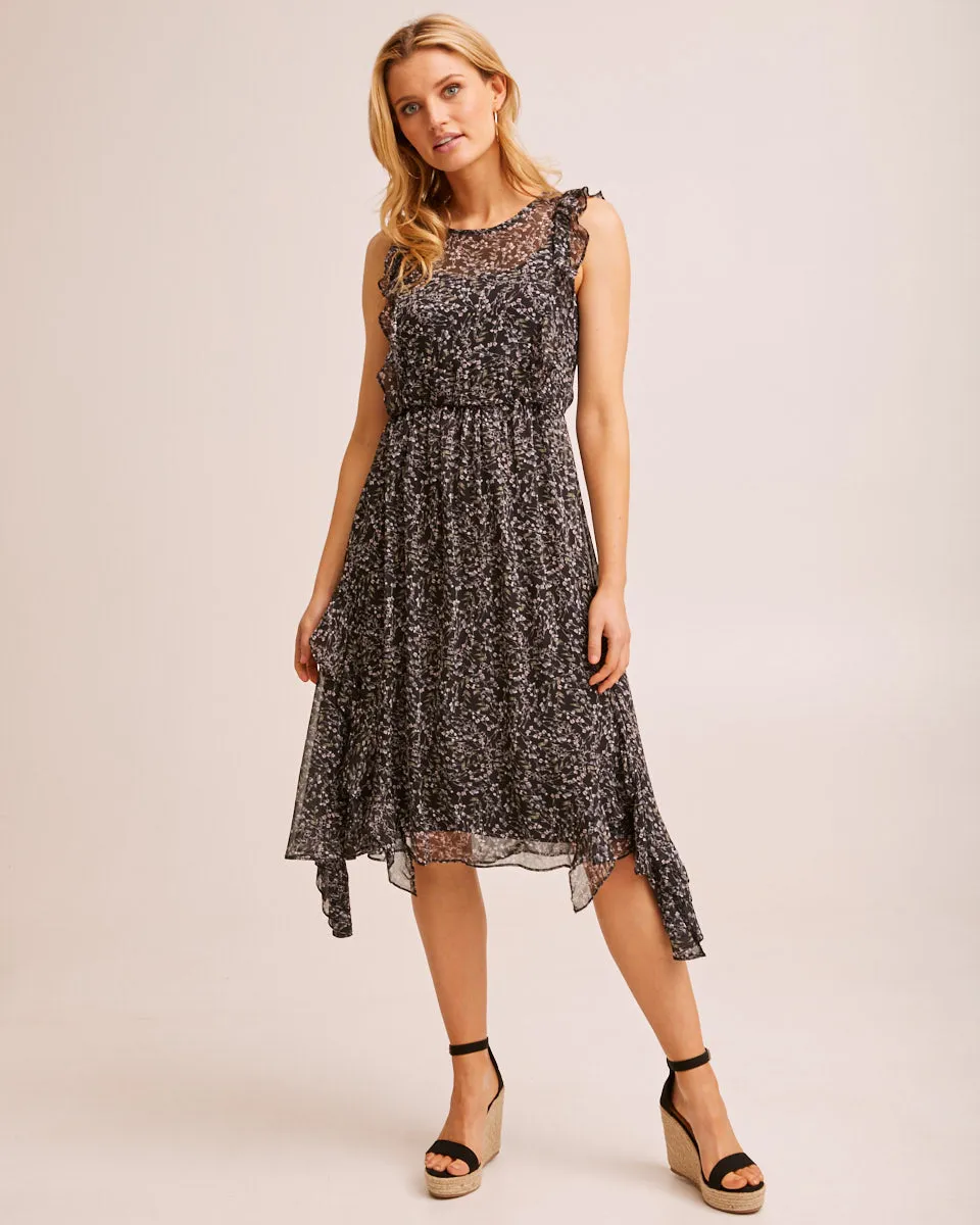 Sheer Ruffle Nursing Dress - Black Floral