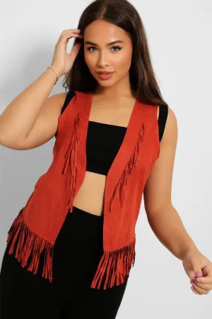 Soft Vegan Suede Fringed Gilet