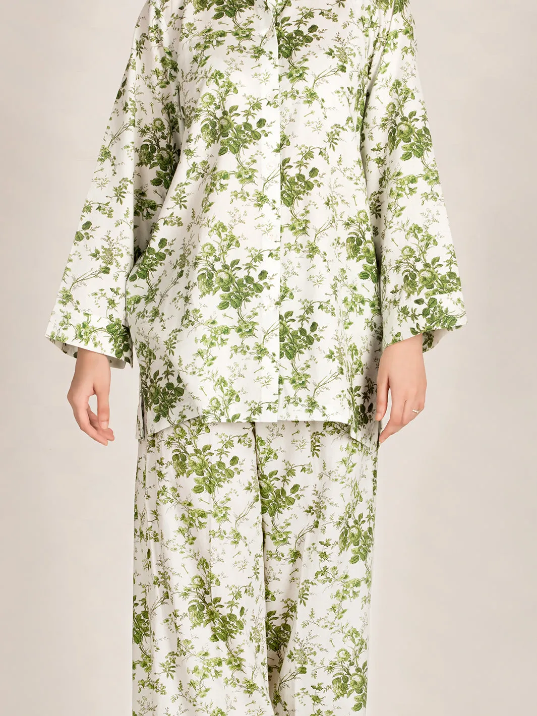 White & Green 2 Piece Stitched Nightwear - AL-LKS-NW-1001