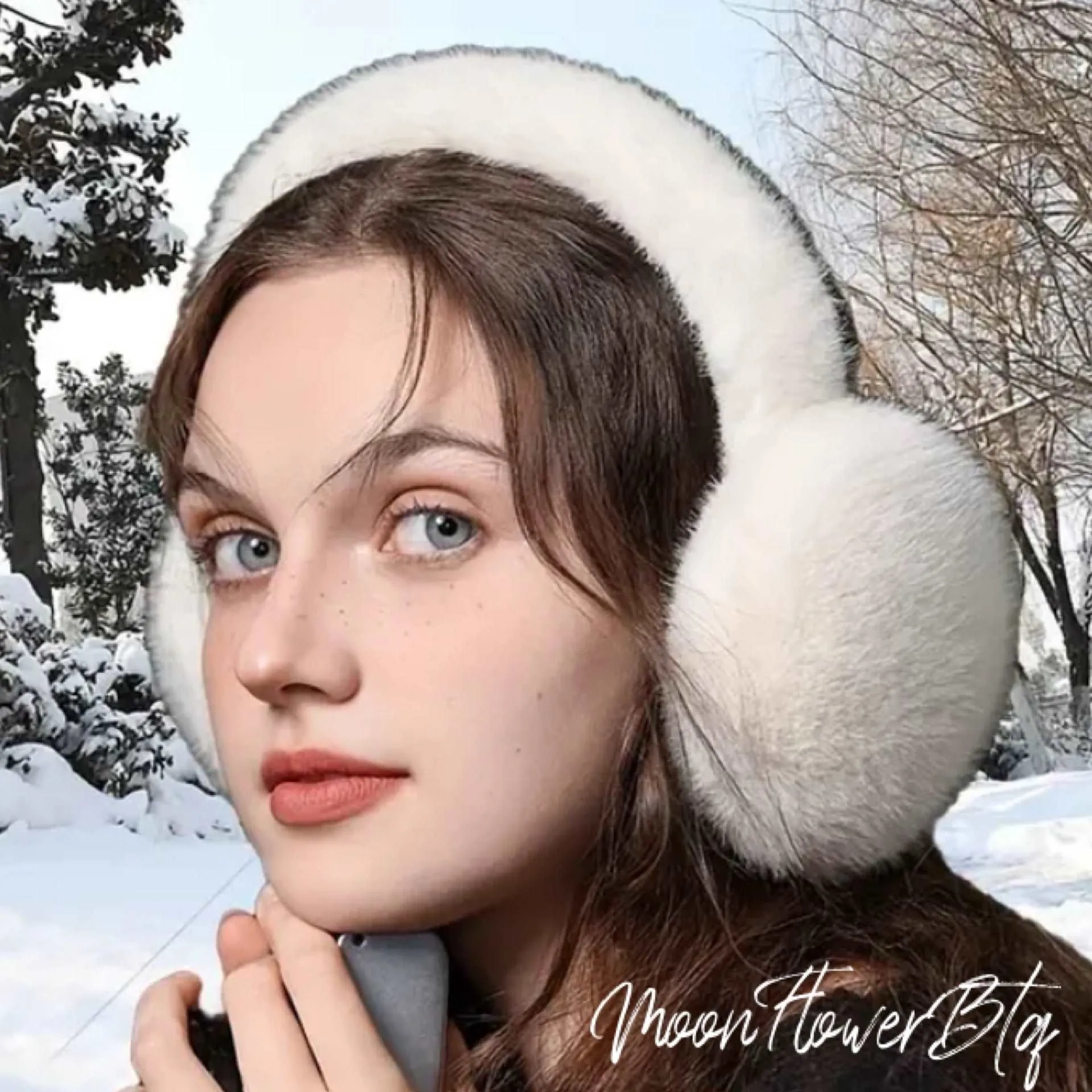 White Plush Faux Fur Ear Muffs