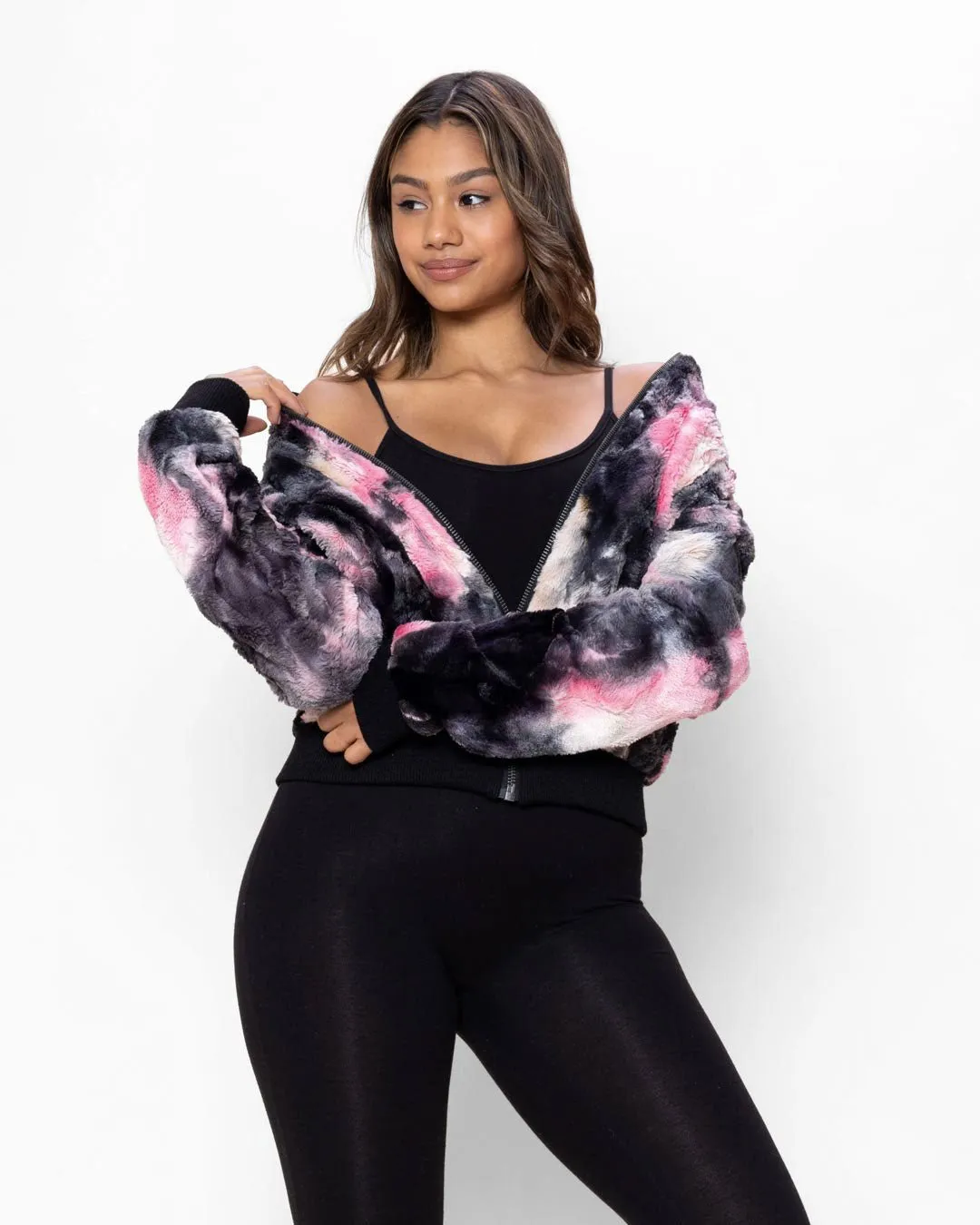 Women's Colorful Faux Fur Jacket | Ink Spotted Tie Dye Leopard