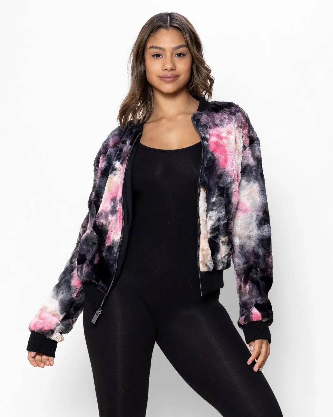 Women's Colorful Faux Fur Jacket | Ink Spotted Tie Dye Leopard